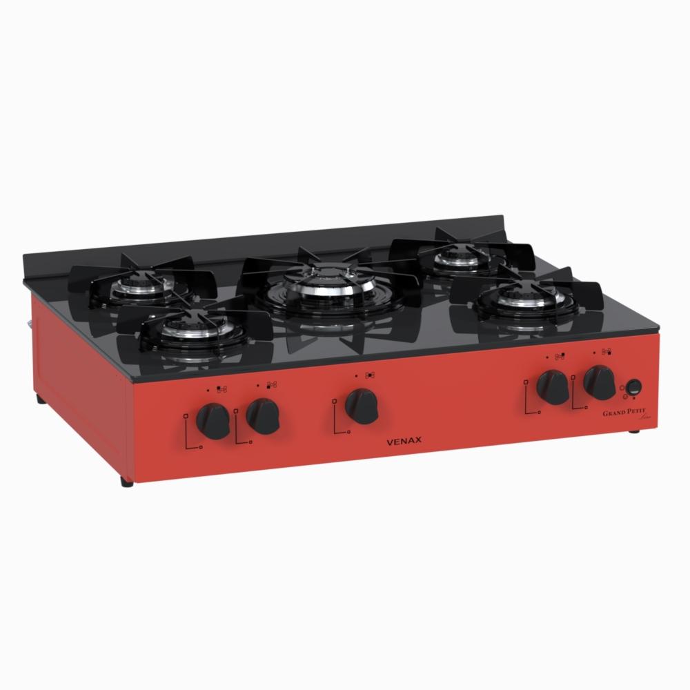 Fogao a Gas Portatil 5 Bocas Venax Grand Petit Line Vermelho