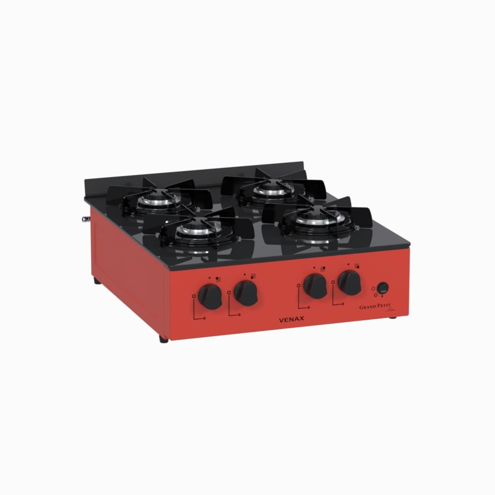 Fogao a Gas Portatil 4 Bocas Venax Grand Petit Line Vermelho