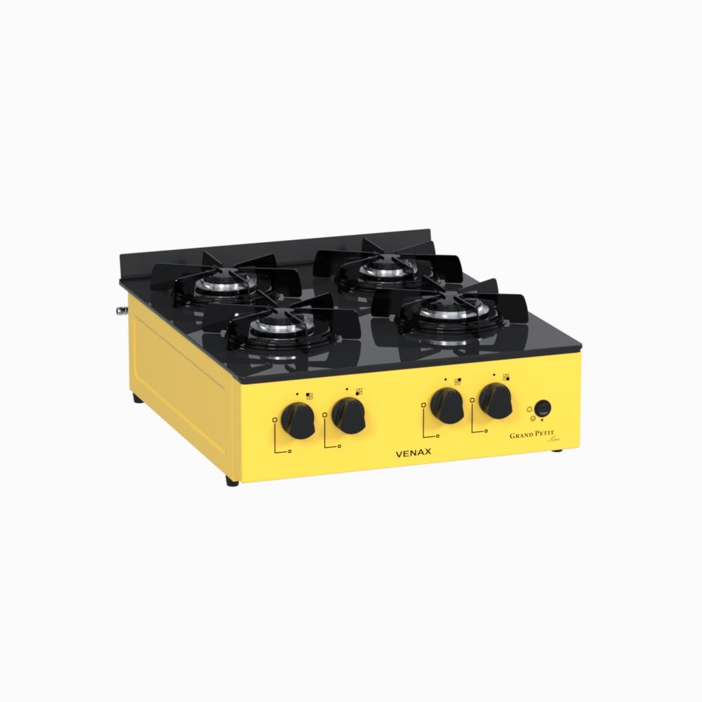 Fogao a Gas Portatil 4 Bocas Venax Grand Petit Line Amarelo