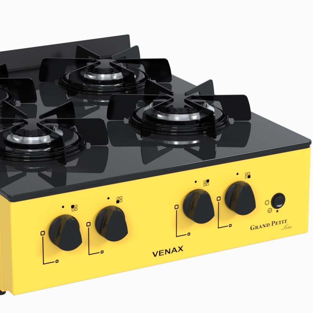 Fogao a Gas Portatil 4 Bocas Venax Grand Petit Line Amarelo