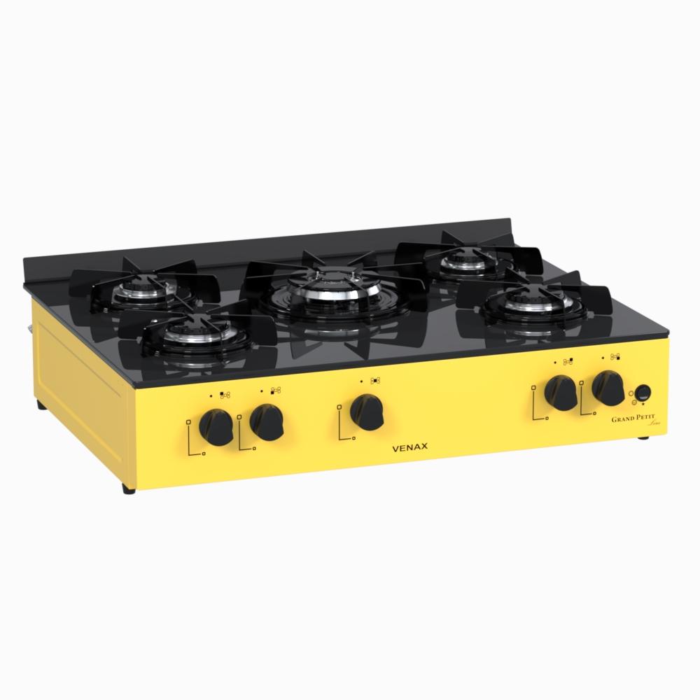 Fogao a Gas Portatil 5 Bocas Venax Grand Petit Line Amarelo