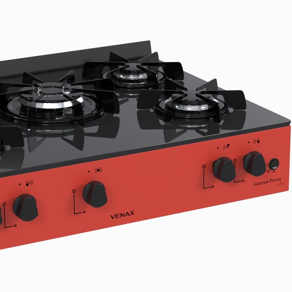 Fogao a Gas Portatil 5 Bocas Venax Grand Petit Line Vermelho
