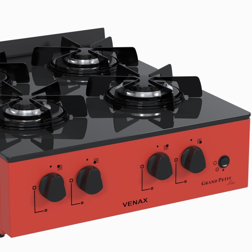 Fogao a Gas Portatil 4 Bocas Venax Grand Petit Line Vermelho