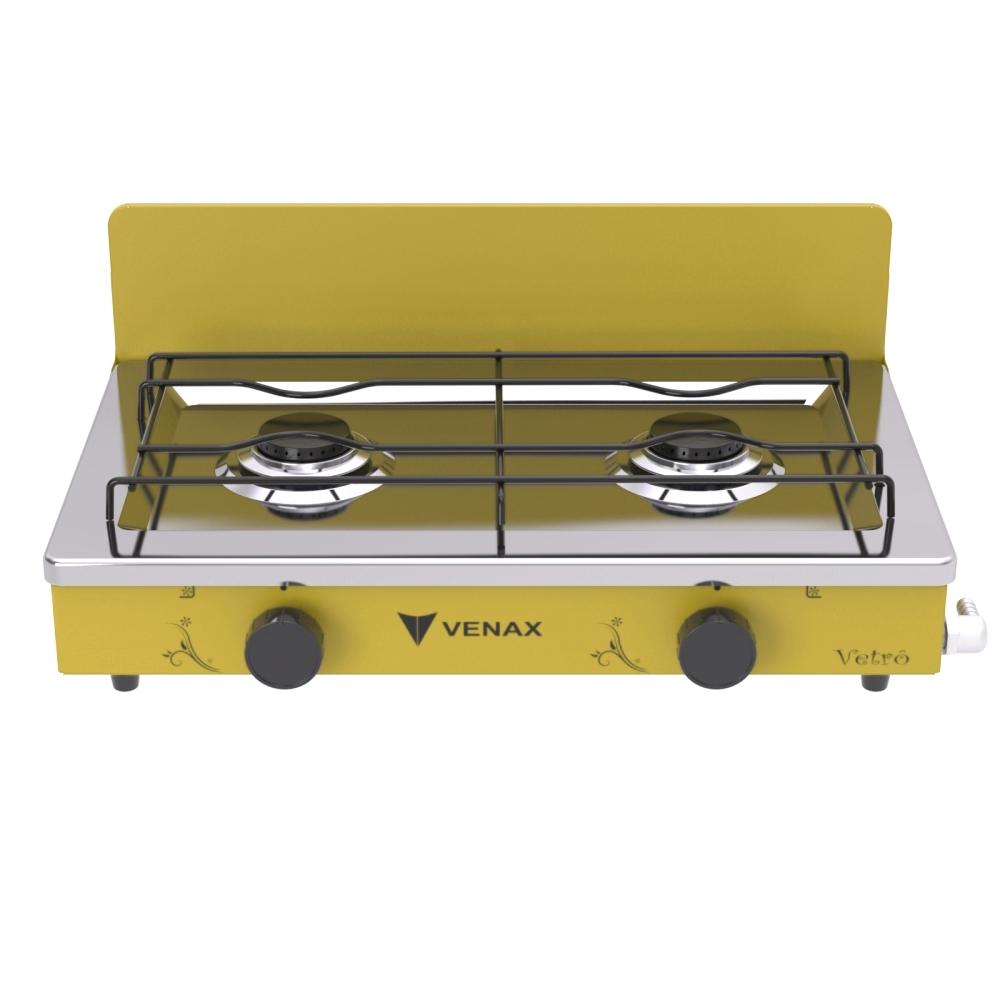 Fogao a Gas Portatil 2 Bocas Venax Flamalar Vetro Amarelo