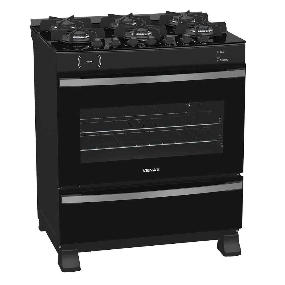 Fogao a Gas 6 Bocas Venax Maxi Vitreo Preto