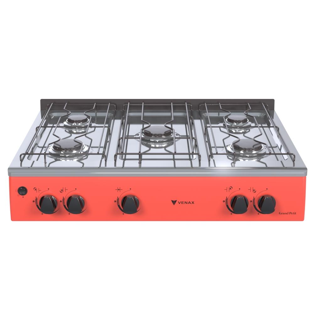 Fogao a Gas Portatil 5 Bocas Venax Grand Petit Vetro Vermelho