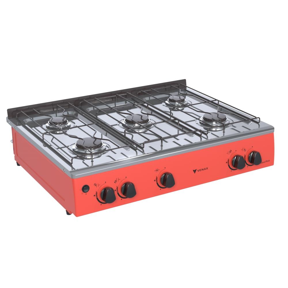 Fogao a Gas Portatil 5 Bocas Venax Grand Petit Vetro Vermelho