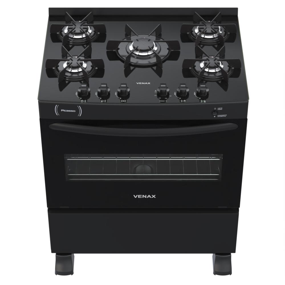 Fogao a Gas 5 Bocas Venax Picasso Vitreo Preto