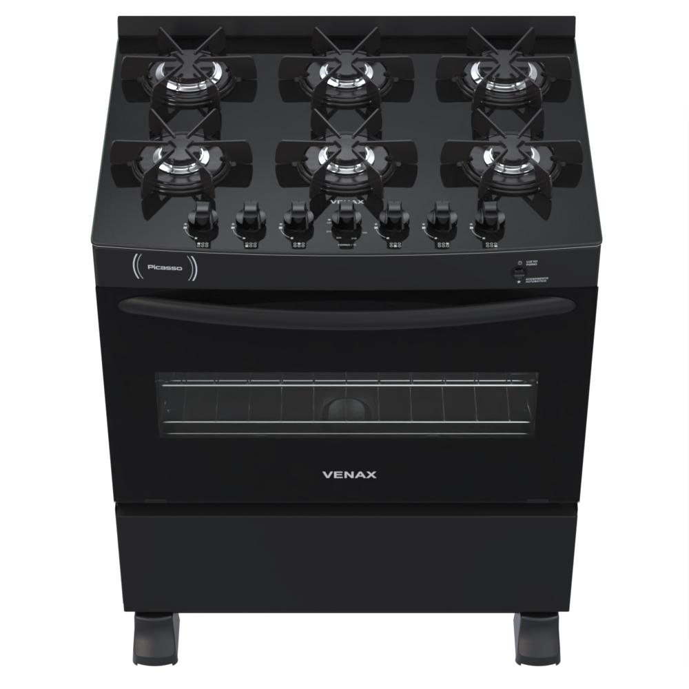Fogao a Gas 6 Bocas Venax Picasso Vitreo Preto