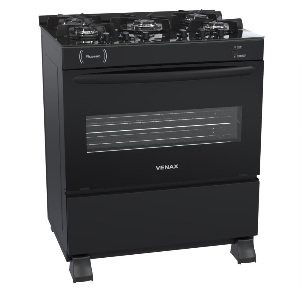 Fogao a Gas 5 Bocas Venax Picasso Vitreo Preto