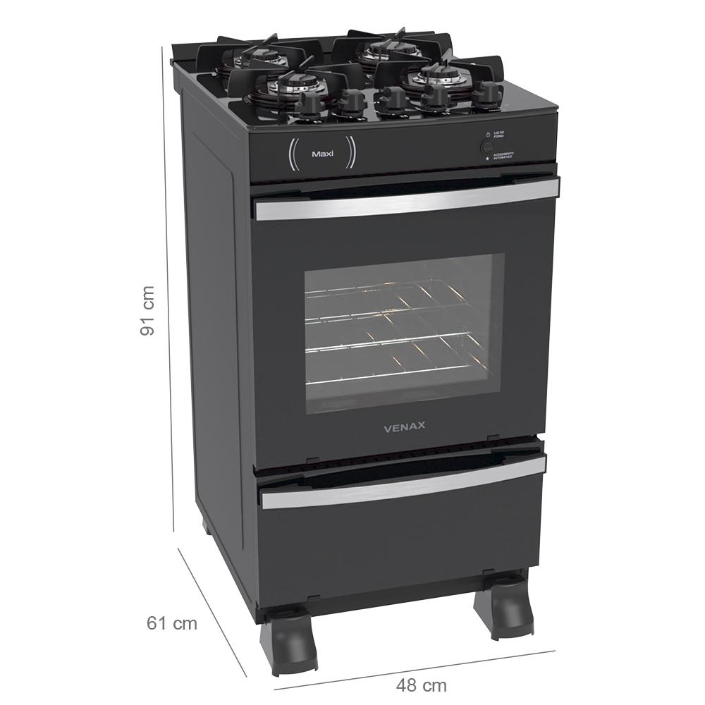 Fogao a Gas 4 Bocas Venax Maxi Vitreo Preto