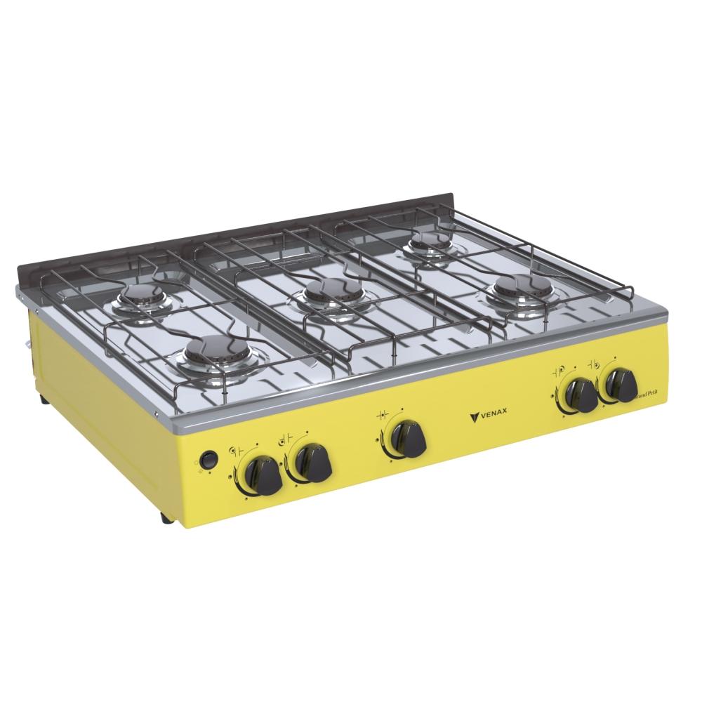Fogao a Gas Portatil 5 Bocas Venax Grand Petit Vetro Amarelo