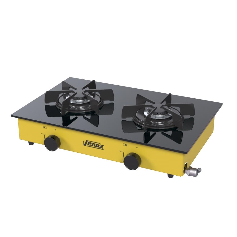 Fogao a Gas Portatil 2 Bocas Venax Flamalar Vitreo Amarelo