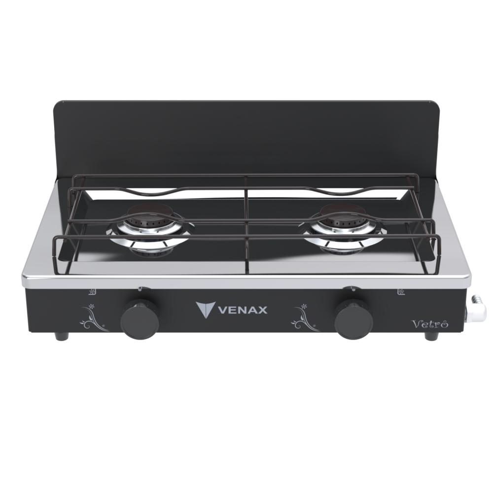 Fogao a Gas Portatil 2 Bocas Venax Flamalar Vetro Preto