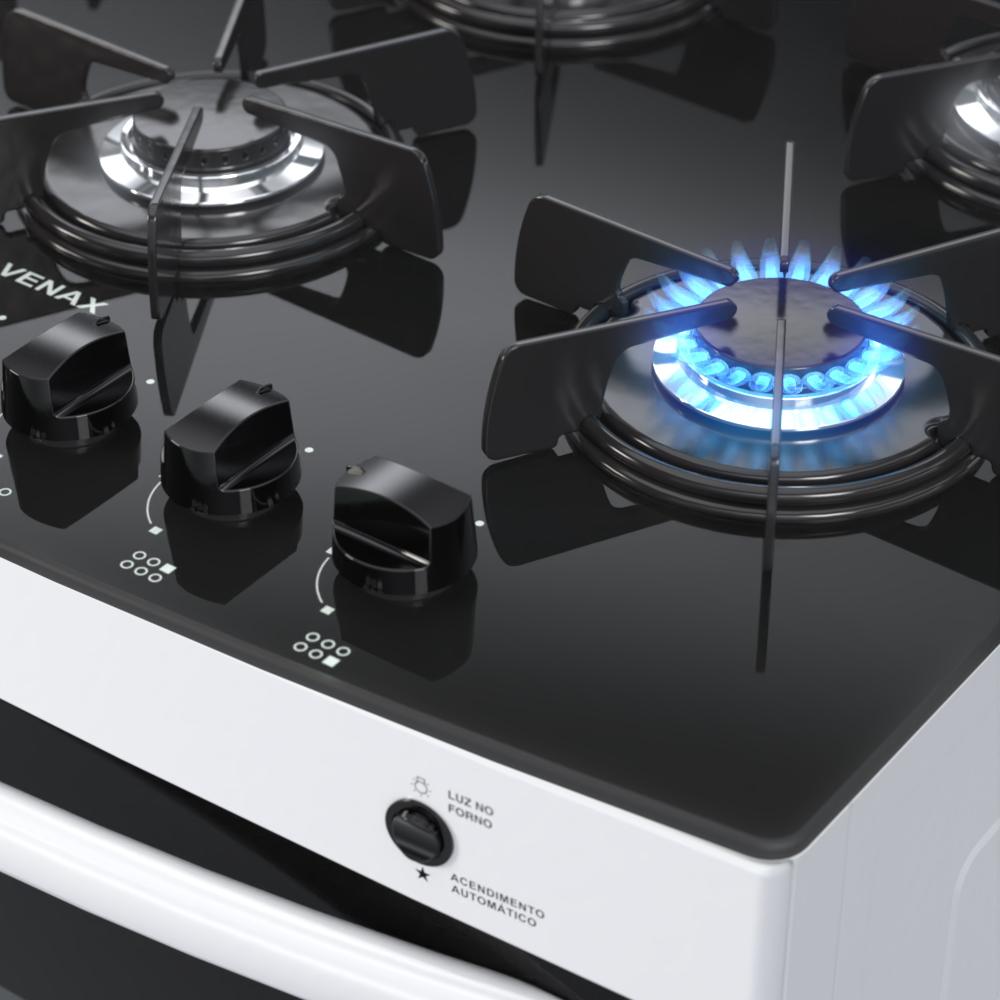 Fogao a Gas 6 Bocas Venax Picasso Vitreo Branco