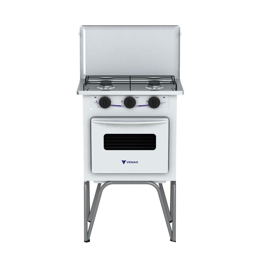 Fogao a Gas 2 Bocas com Forno Venax Gemini Tampa de Metal Branco