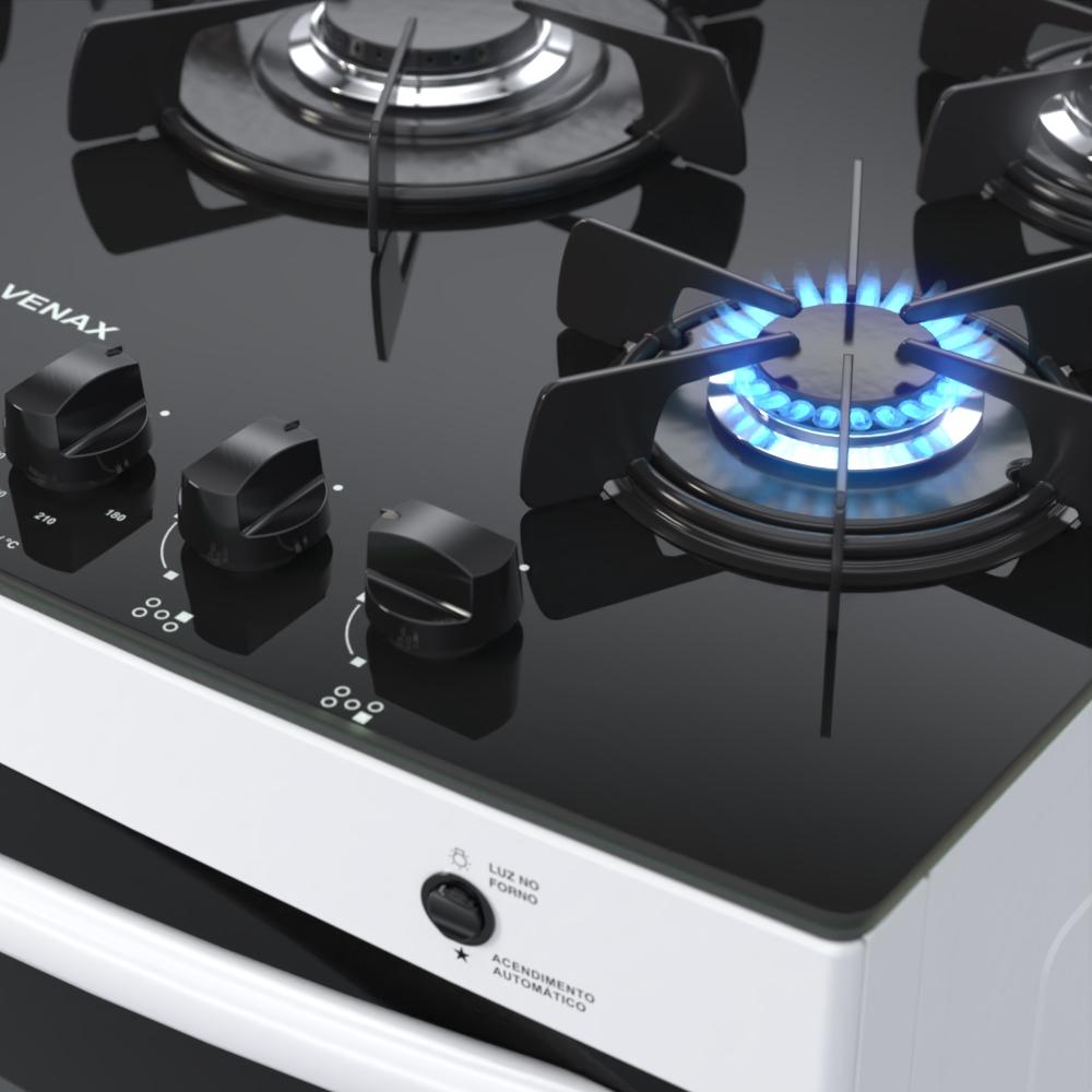 Fogao a Gas 5 Bocas Venax Picasso Vitreo Branco