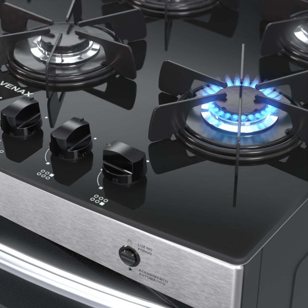 Fogao a Gas 6 Bocas Venax Picasso Vitreo Inox
