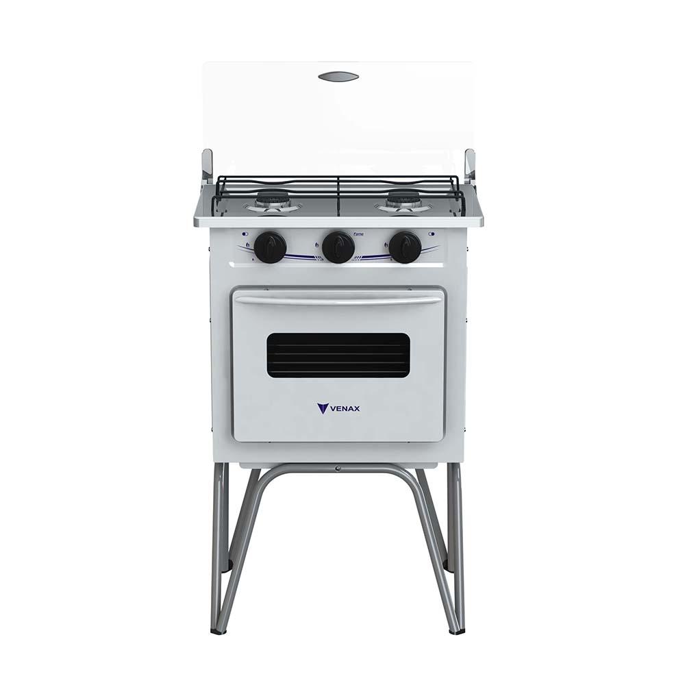 Fogao a Gas 2 Bocas com Forno Venax Gemini Tampa de Vidro Branco