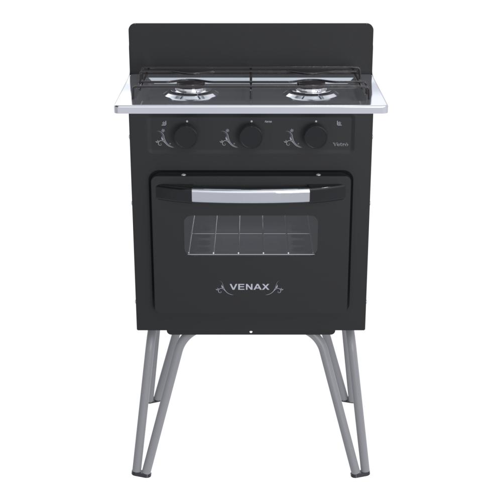 Fogao a Gas 2 Bocas com Forno Venax Gemini Vetro Preto
