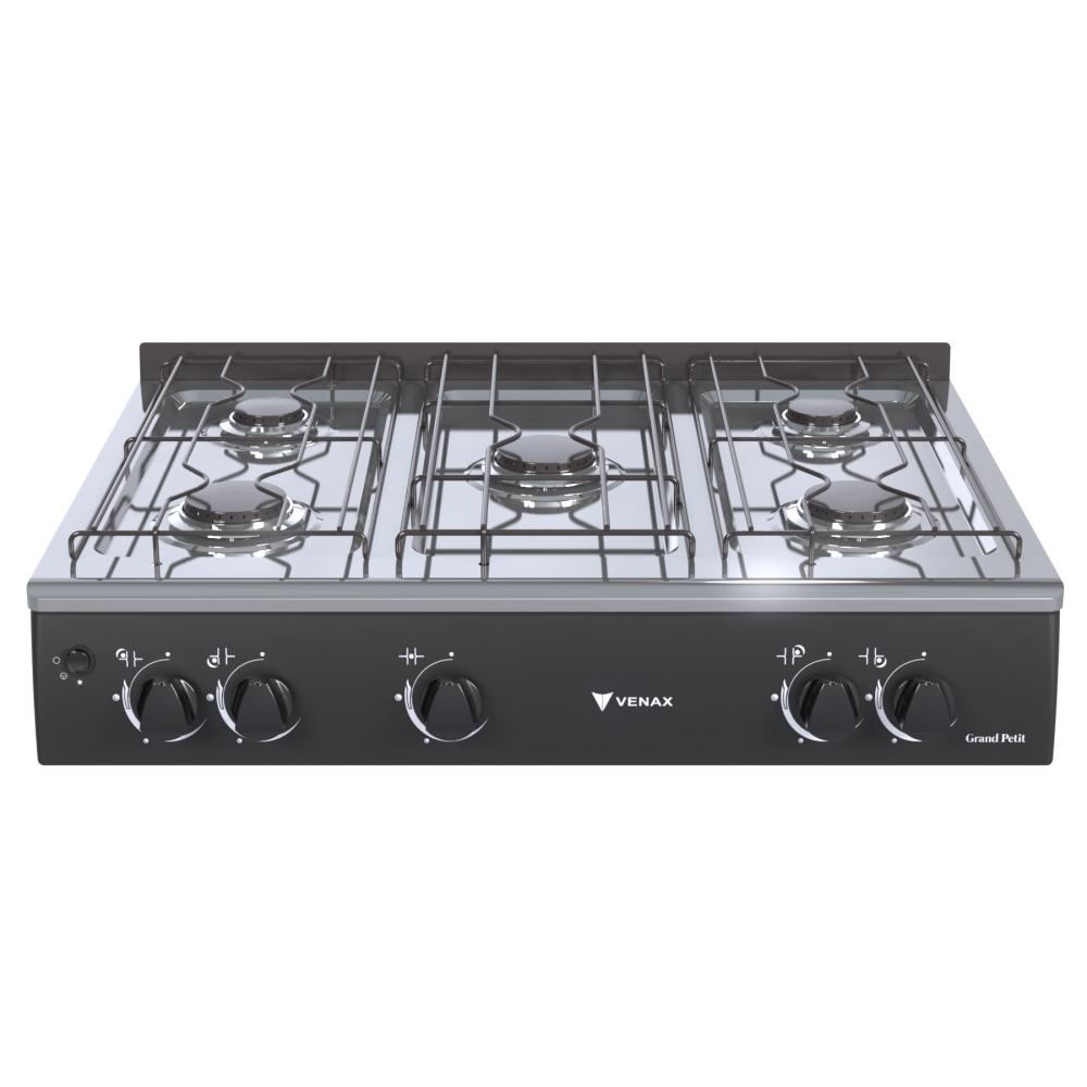 Fogao a Gas Portatil 5 Bocas Venax Grand Petit Vetro Preto