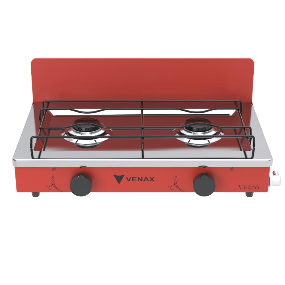 Fogao a Gas Portatil 2 Bocas Venax Flamalar Vetro Vermelho