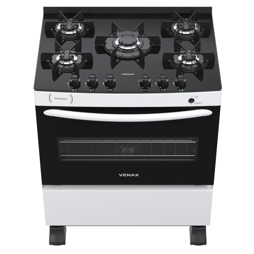 Fogao a Gas 5 Bocas Venax Picasso Vitreo Branco