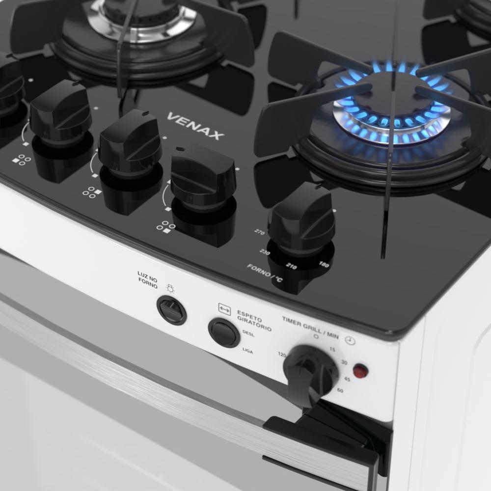 Fogao a Gas 4 Bocas Venax Palladio Vitreo Branco