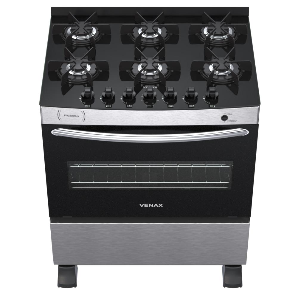 Fogao a Gas 6 Bocas Venax Picasso Vitreo Inox