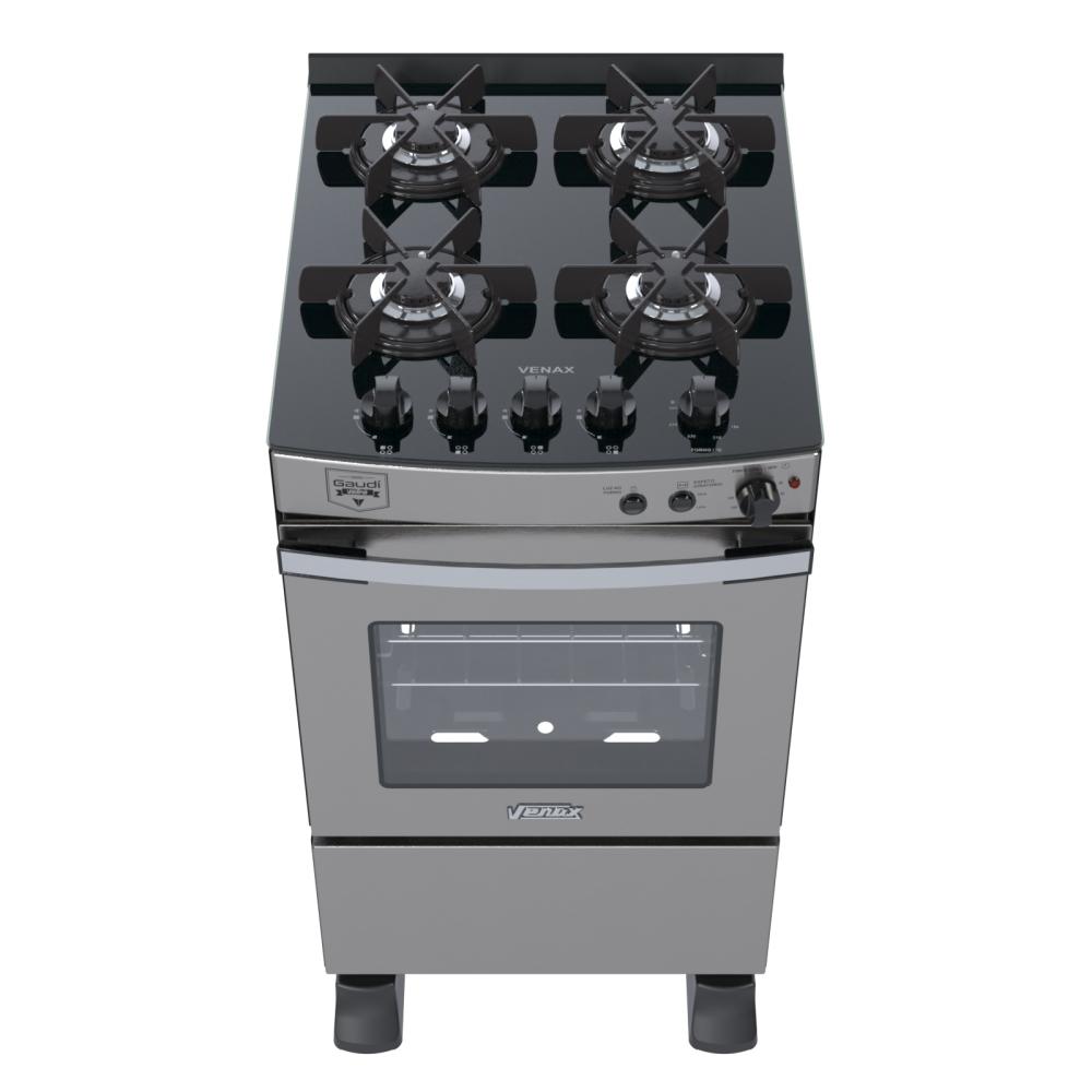 Fogao a Gas 4 Bocas Venax Gaudi Vetro Vitreo Inox
