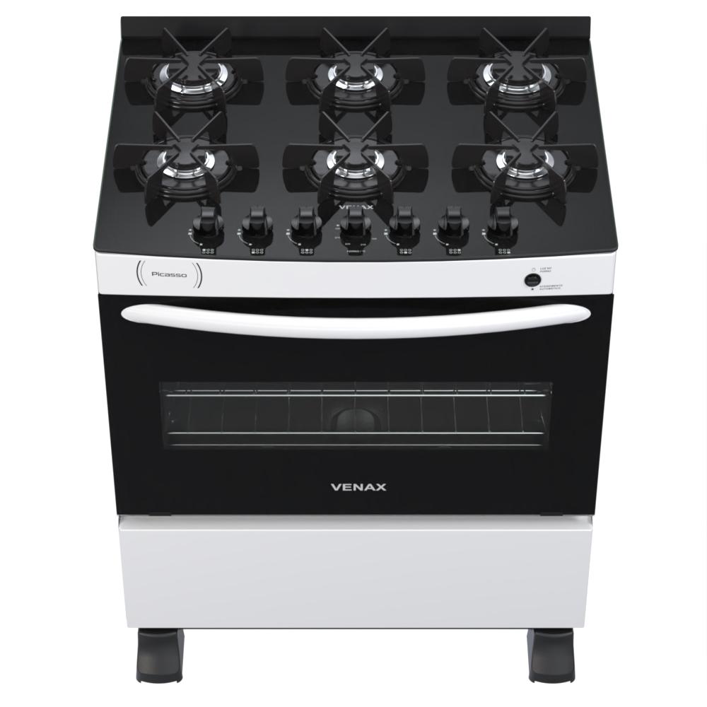 Fogao a Gas 6 Bocas Venax Picasso Vitreo Branco