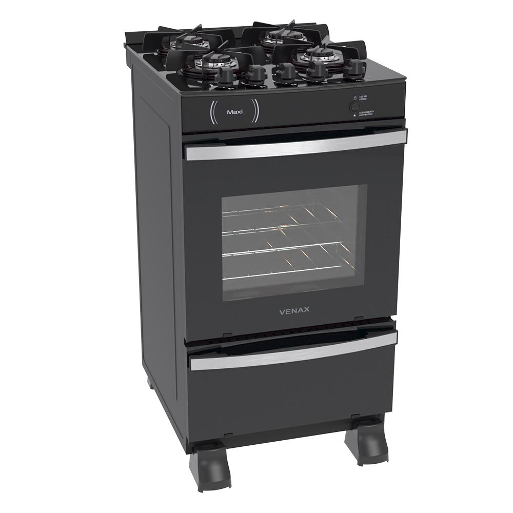 Fogao a Gas 4 Bocas Venax Maxi Vitreo Preto