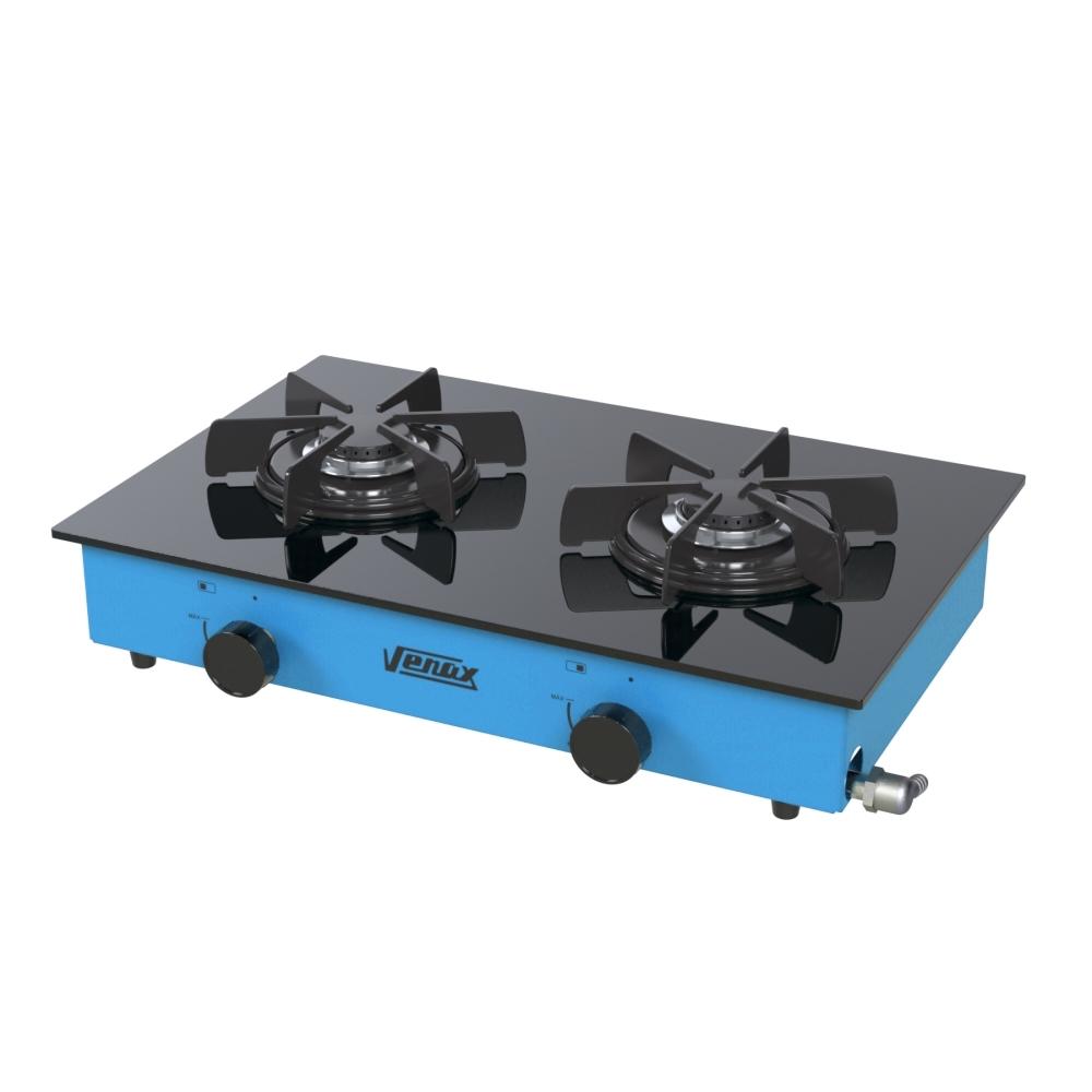 Fogao a Gas Portatil 2 Bocas Venax Flamalar Vitreo Azul