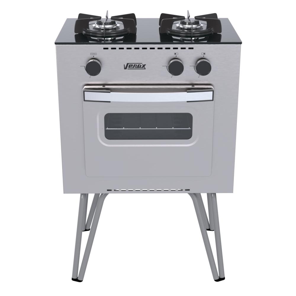 Fogao a Gas 2 Bocas com Forno Venax Mini Cook Inox
