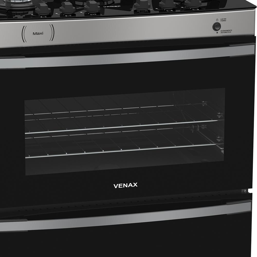 Fogao a Gas 5 Bocas Venax Maxi Vitreo Inox