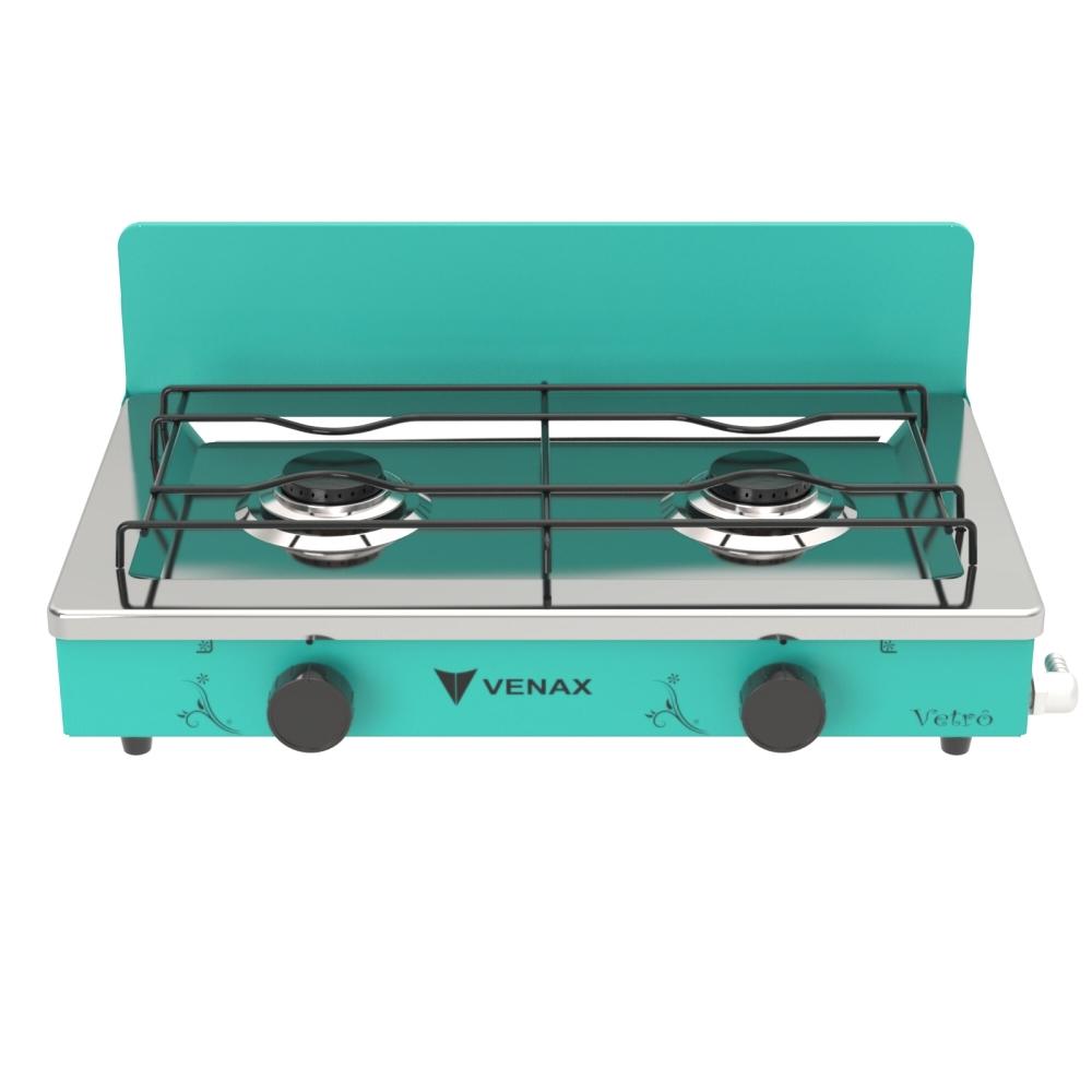 Fogao a Gas Portatil 2 Bocas Venax Flamalar Vetro Verde