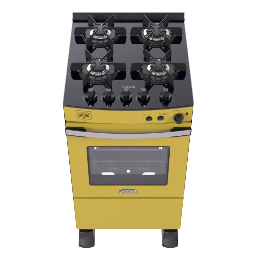 Fogao a Gas 4 Bocas Venax Gaudi Vetro Vitreo Amarelo