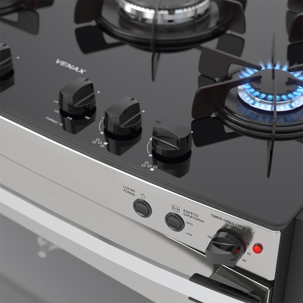 Fogao a Gas de Embutir 5 Bocas Venax Gaudi Platinum Vitreo Inox