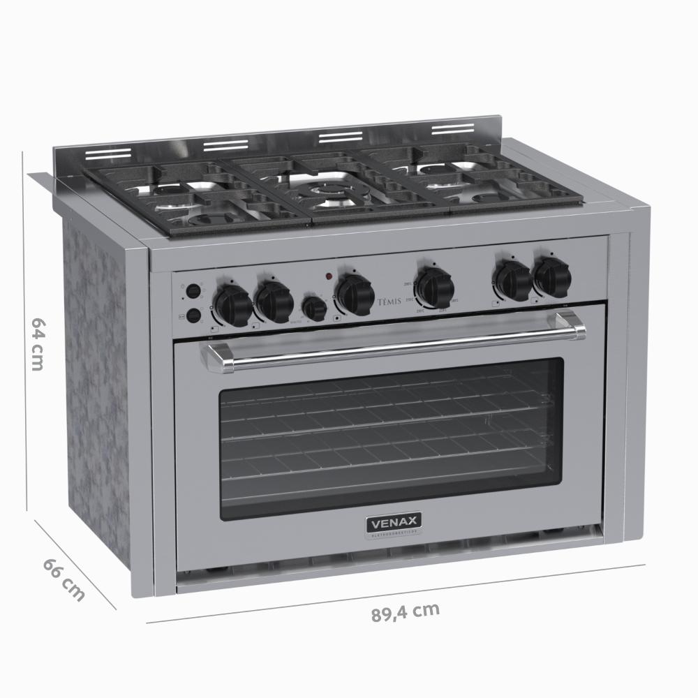 Fogao a Gas de Embutir 5 Bocas Venax Temis Inox