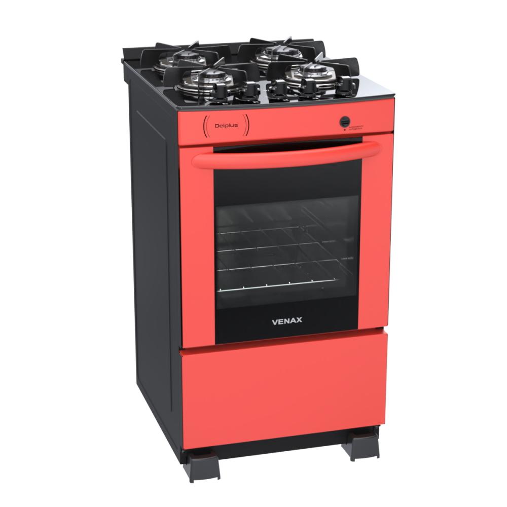 Fogao a Gas 4 Bocas Venax Delplus Vitreo BL Vermelho