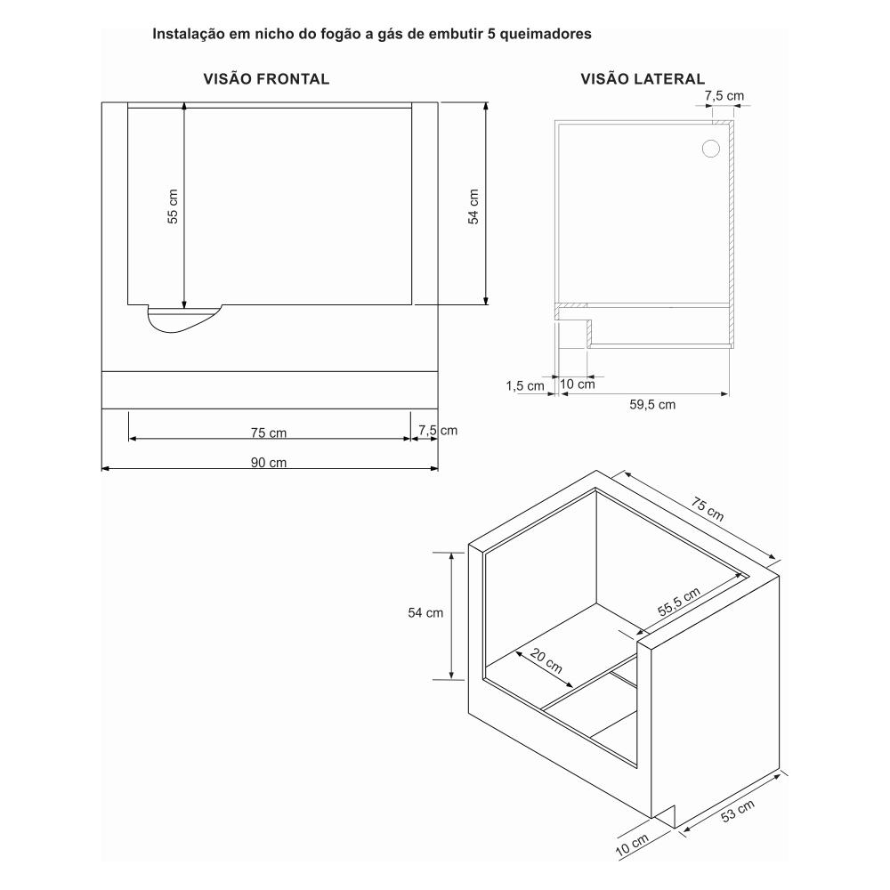 Fogao a Gas de Embutir 5 Bocas Venax Gaudi Platinum GII Inox