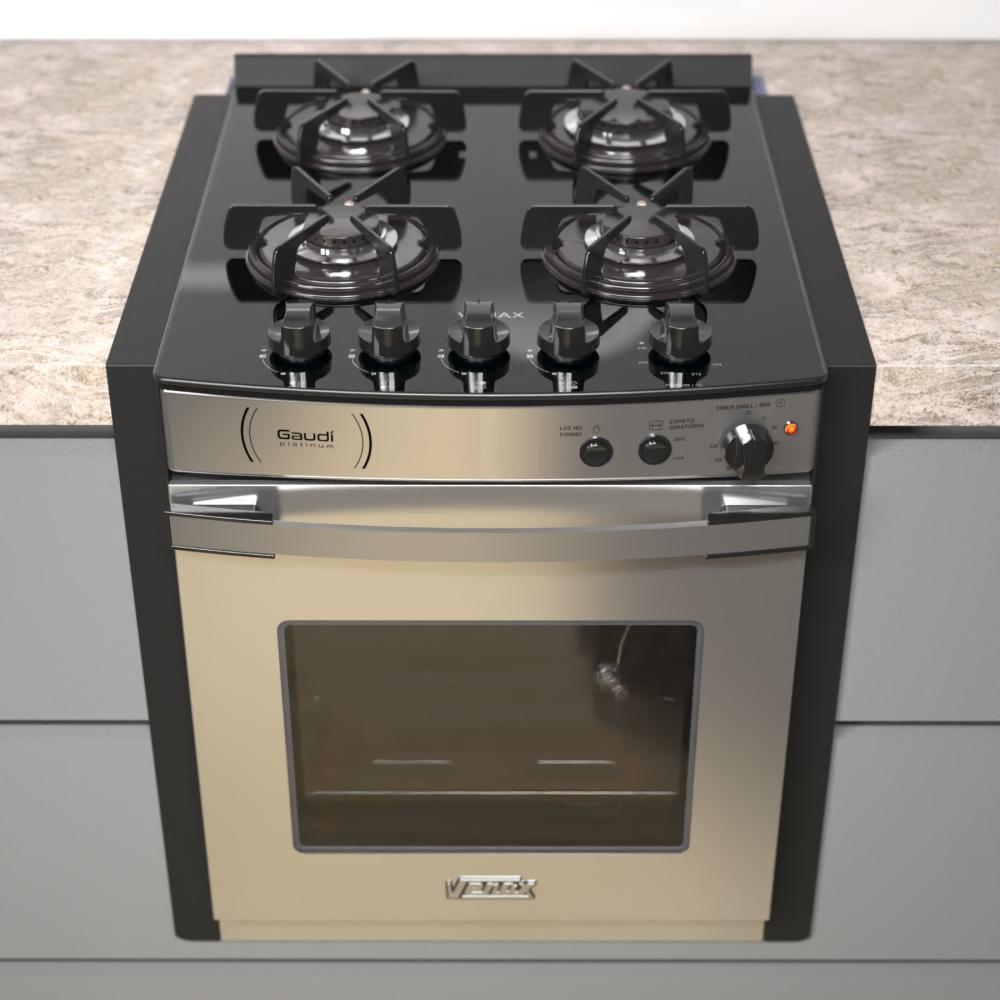 Fogao a Gas de Embutir 4 Bocas Venax Gaudi Platinum Vitreo Inox