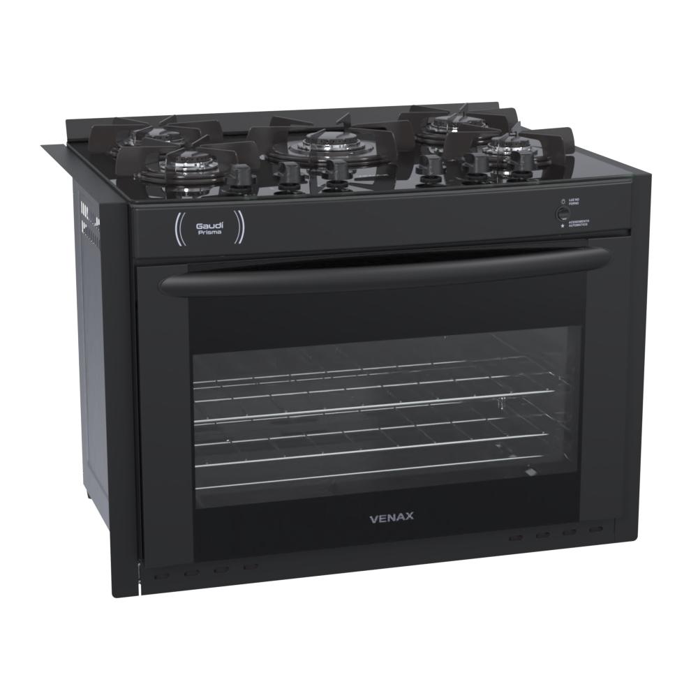 Fogao a Gas de Embutir 5 Bocas Venax Gaudi Prisma Vitreo Preto