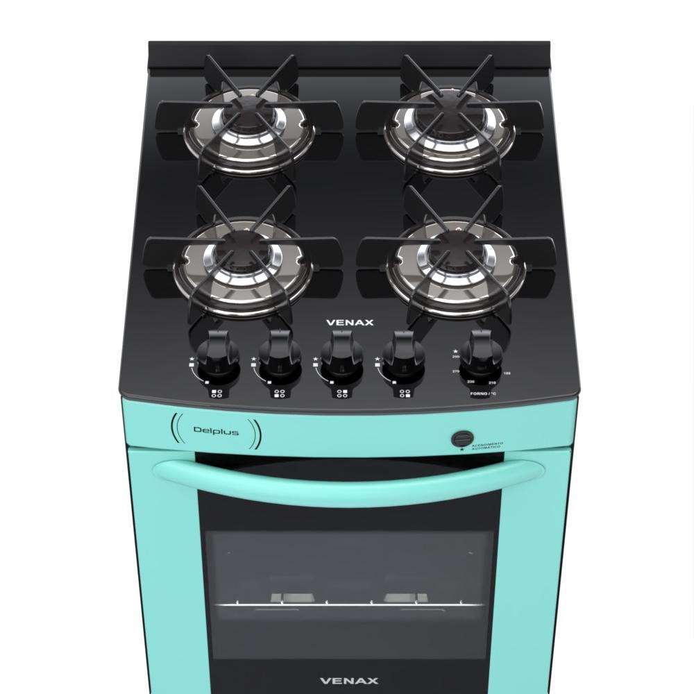 Fogao a Gas 4 Bocas Venax Delplus Vitreo BL Verde