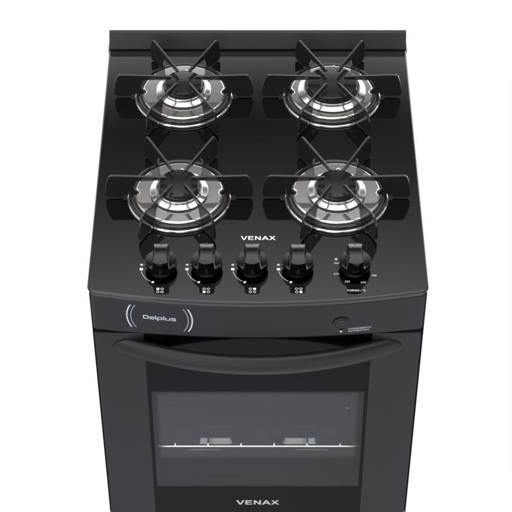Fogao a Gas 4 Bocas Venax Delplus Vitreo BL Preto