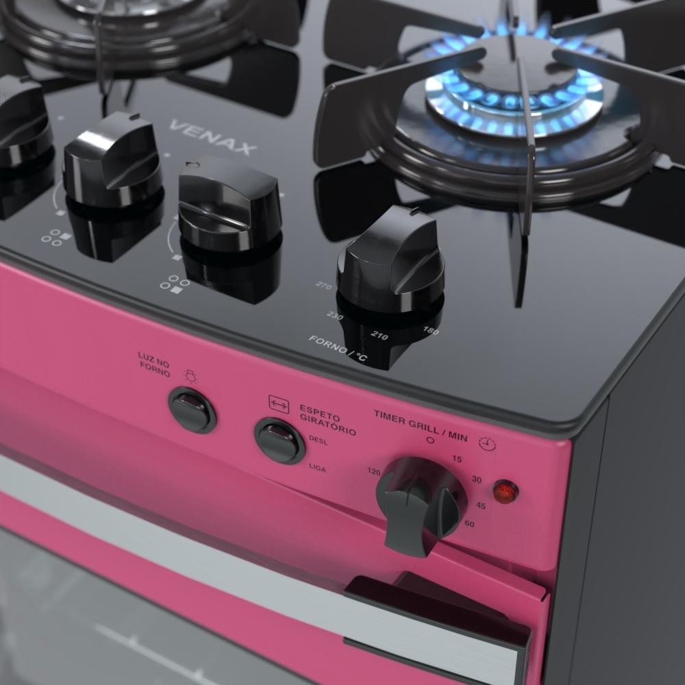 Fogao a Gas 4 Bocas Venax Gaudi Vetro Vitreo Pink