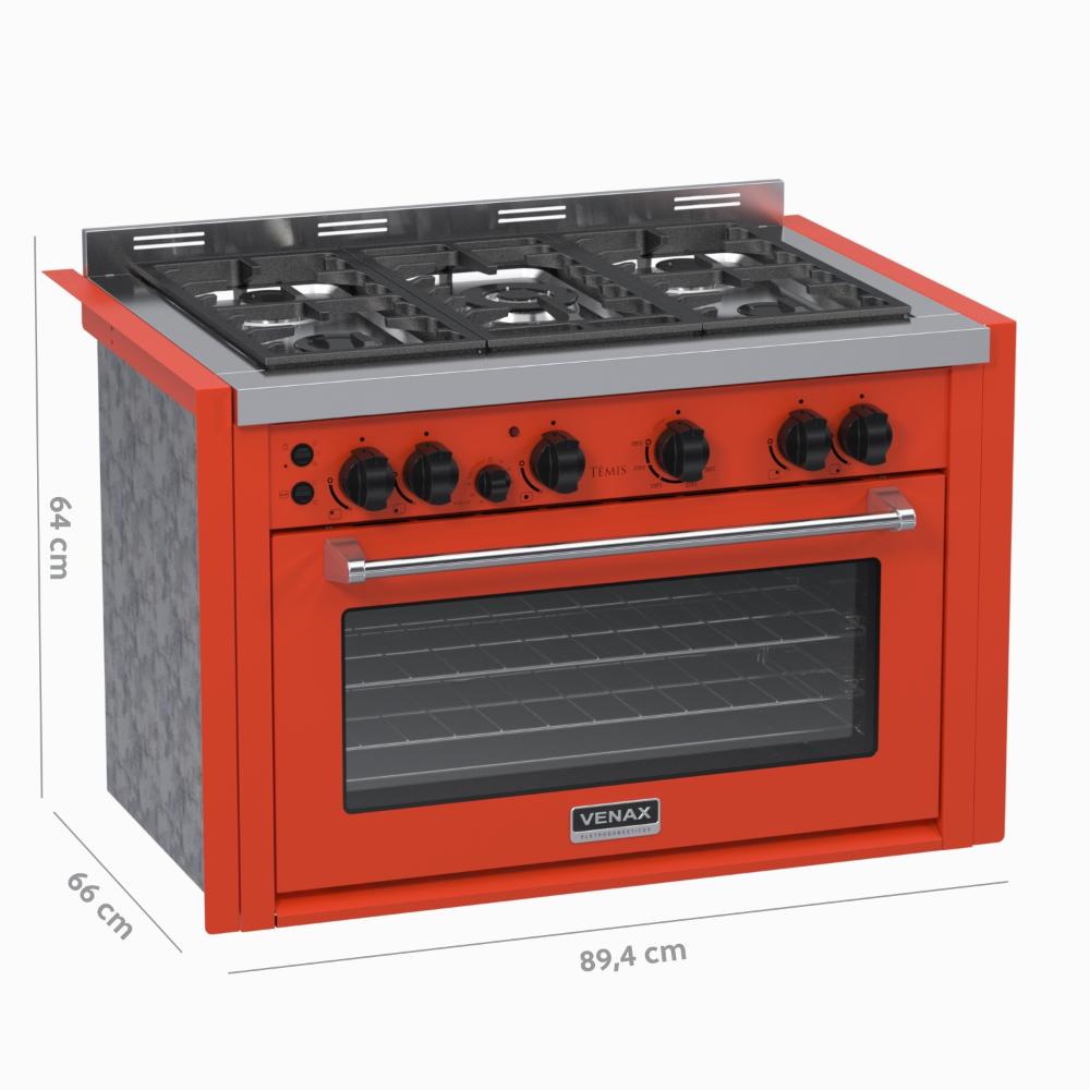 Fogao a Gas de Embutir 5 Bocas Venax Temis Vermelho