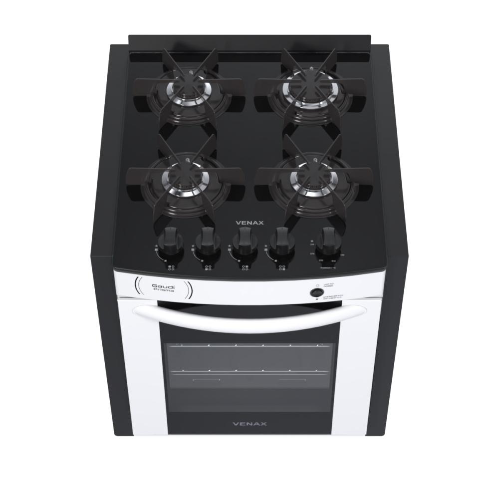 Fogao a Gas de Embutir 4 Bocas Venax Gaudi Prisma Vitreo Branco