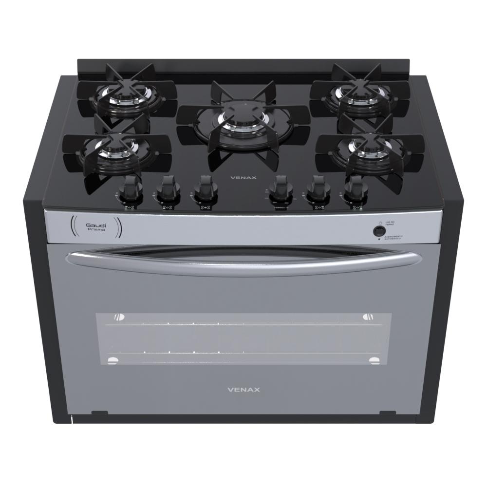 Fogao a Gas de Embutir 5 Bocas Venax Gaudi Prisma Vitreo EL Inox