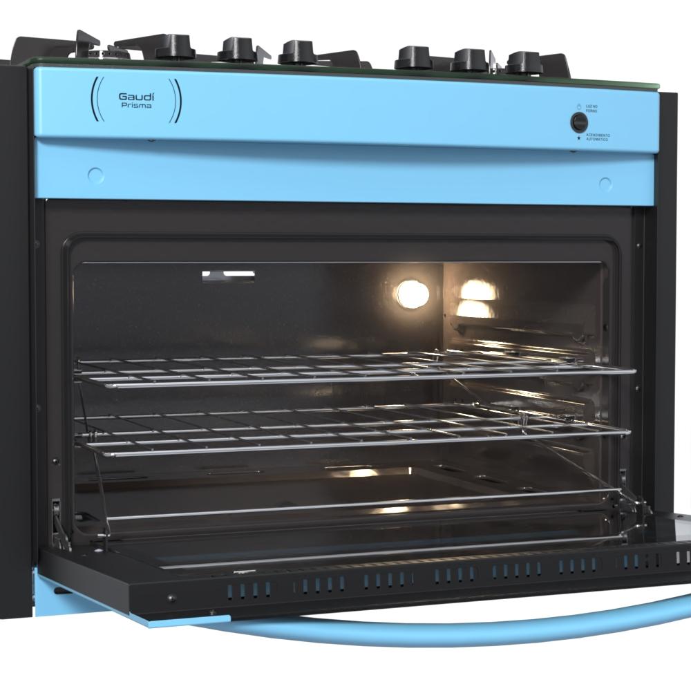Fogao a Gas de Embutir 5 Bocas Venax Gaudi Prisma Vitreo Azul